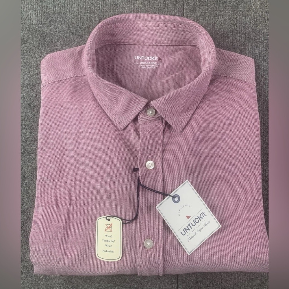 Untuckit Mens 100% Cotton Pique Polo BD Berry Long Sleeve Shirt Size 3XL